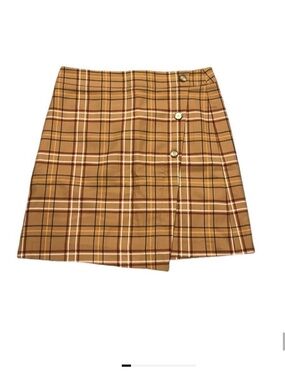 Loft outlet brown plaid side button mini skirt size 2P NWT
